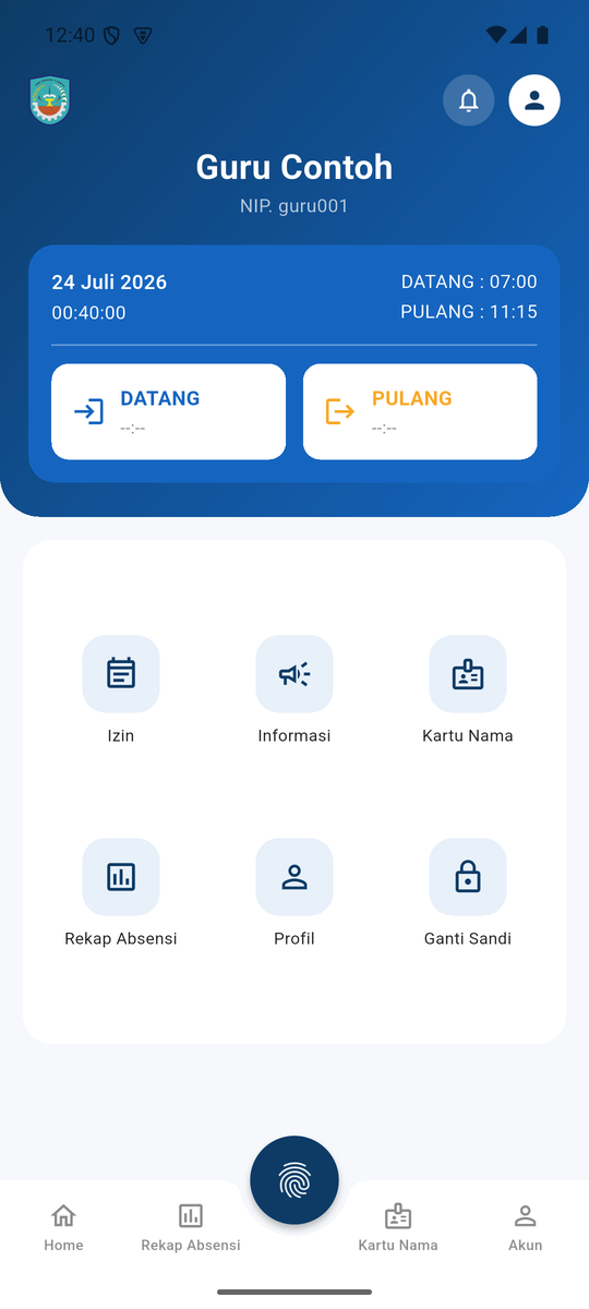 Layar presensi datang dan pulang